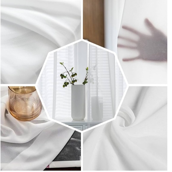 NWOT Sheer Curtains Size 52X63X2” Black Gray Red 2 Panel Drapes - Picture 3 of 8